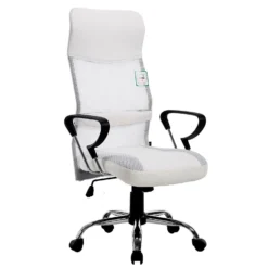 Sleek Design High Back Mesh Fabric Swivel Office Chair With Chrome Base, MO57 White