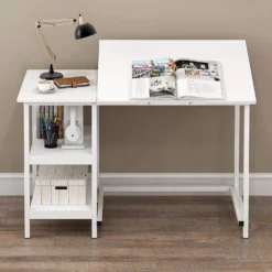 Atelier Adjustable Desk With Shelves In White -Fame Furni Sales 819NUKKjZnL. SL1500