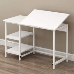 Atelier Adjustable Desk With Shelves In White -Fame Furni Sales 81mg6aH2FUL. SL1500