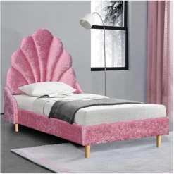 Cherry Tree Furniture ARIEL Pink Crushed Velvet Upholstered Kid's Princess Bed With Scalloped Headboard -Fame Furni Sales 91rXoXyP7QL. AC SL1500