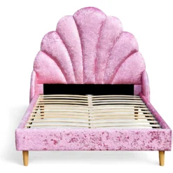 Cherry Tree Furniture ARIEL Pink Crushed Velvet Upholstered Kid's Princess Bed With Scalloped Headboard -Fame Furni Sales 91tkDZyeHdL. AC SL1500
