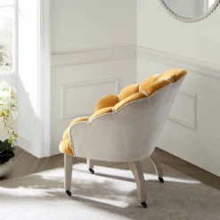 Barnard Scalloped Clam Chair, Mustard Chenille -Fame Furni Sales ACH 2163 MUSTARD CHENILLE scene2
