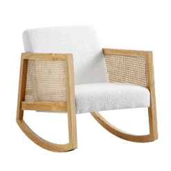 Fyne Ecru Boucle Rocking Armchair With Rattan Armrests 13 Fyne Ecru Boucle Rocking Armchair With Rattan Armrests -Fame Furni Sales ACH 40 ECRU NAT WB1