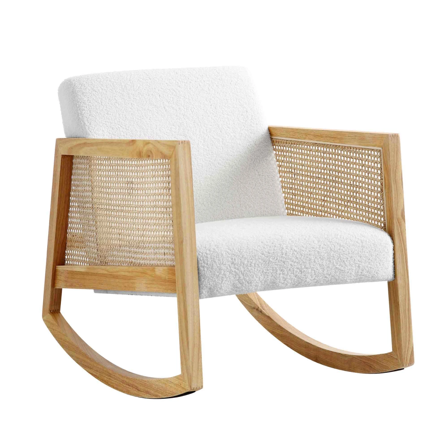Fyne Ecru Boucle Rocking Armchair With Rattan Armrests 3 Fyne Ecru Boucle Rocking Armchair With Rattan Armrests - Image 3