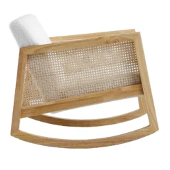 Fyne Ecru Boucle Rocking Armchair With Rattan Armrests 16 Fyne Ecru Boucle Rocking Armchair With Rattan Armrests -Fame Furni Sales ACH 40 ECRU NAT WB3