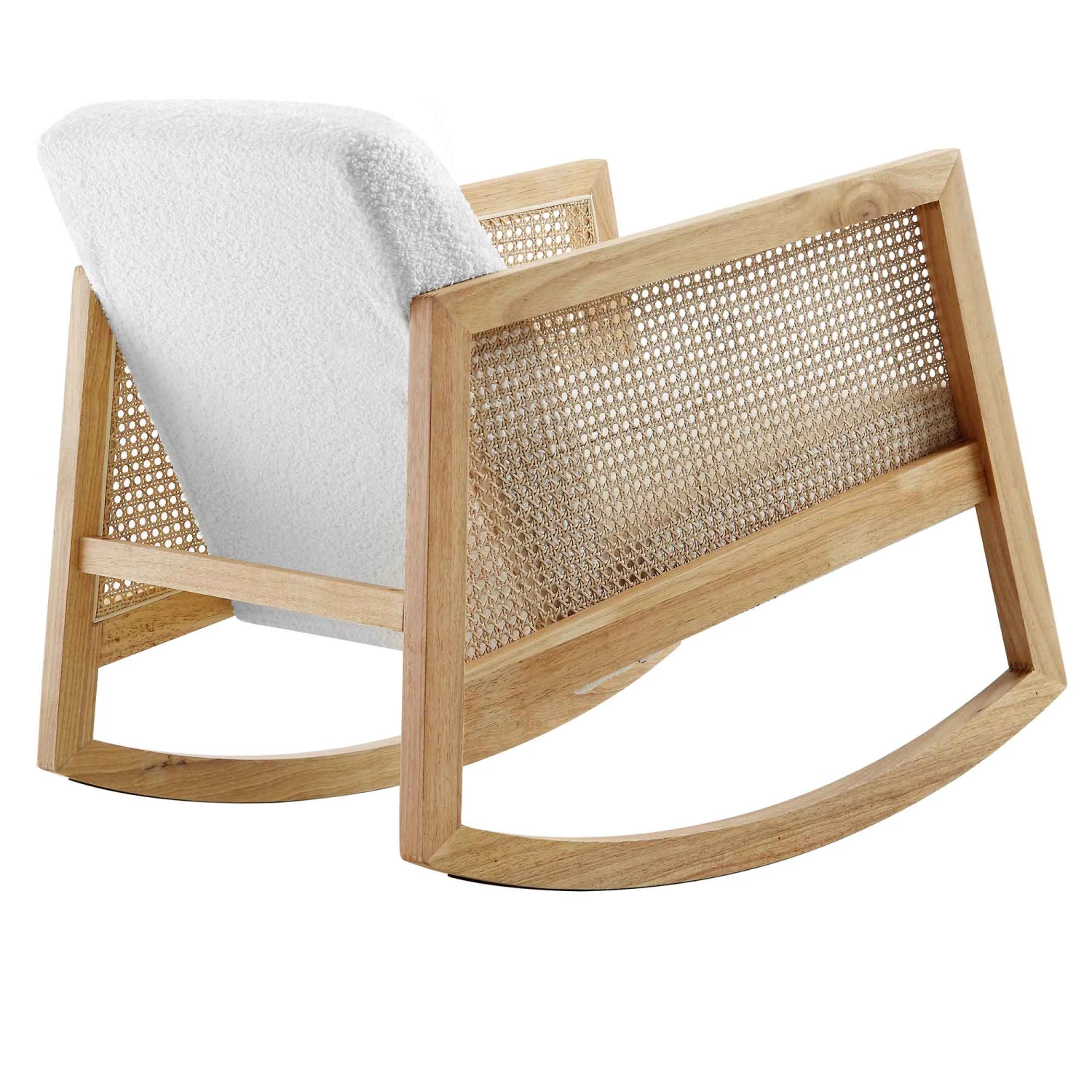 Fyne Ecru Boucle Rocking Armchair With Rattan Armrests 7 Fyne Ecru Boucle Rocking Armchair With Rattan Armrests - Image 7