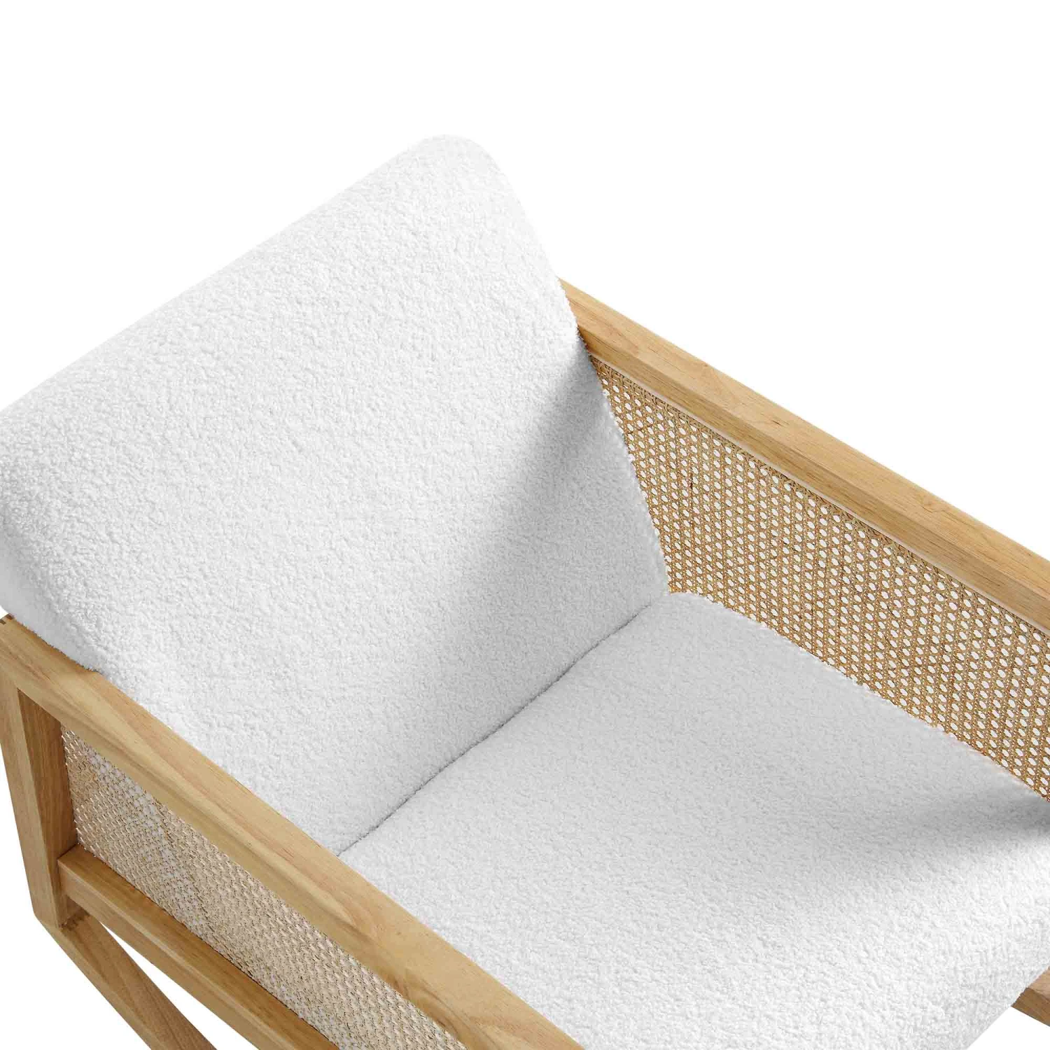 Fyne Ecru Boucle Rocking Armchair With Rattan Armrests 8 Fyne Ecru Boucle Rocking Armchair With Rattan Armrests - Image 8