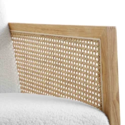 Fyne Ecru Boucle Rocking Armchair With Rattan Armrests 19 Fyne Ecru Boucle Rocking Armchair With Rattan Armrests -Fame Furni Sales ACH 40 ECRU NAT detail2