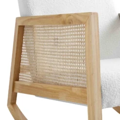 Fyne Ecru Boucle Rocking Armchair With Rattan Armrests 20 Fyne Ecru Boucle Rocking Armchair With Rattan Armrests -Fame Furni Sales ACH 40 ECRU NAT detail3