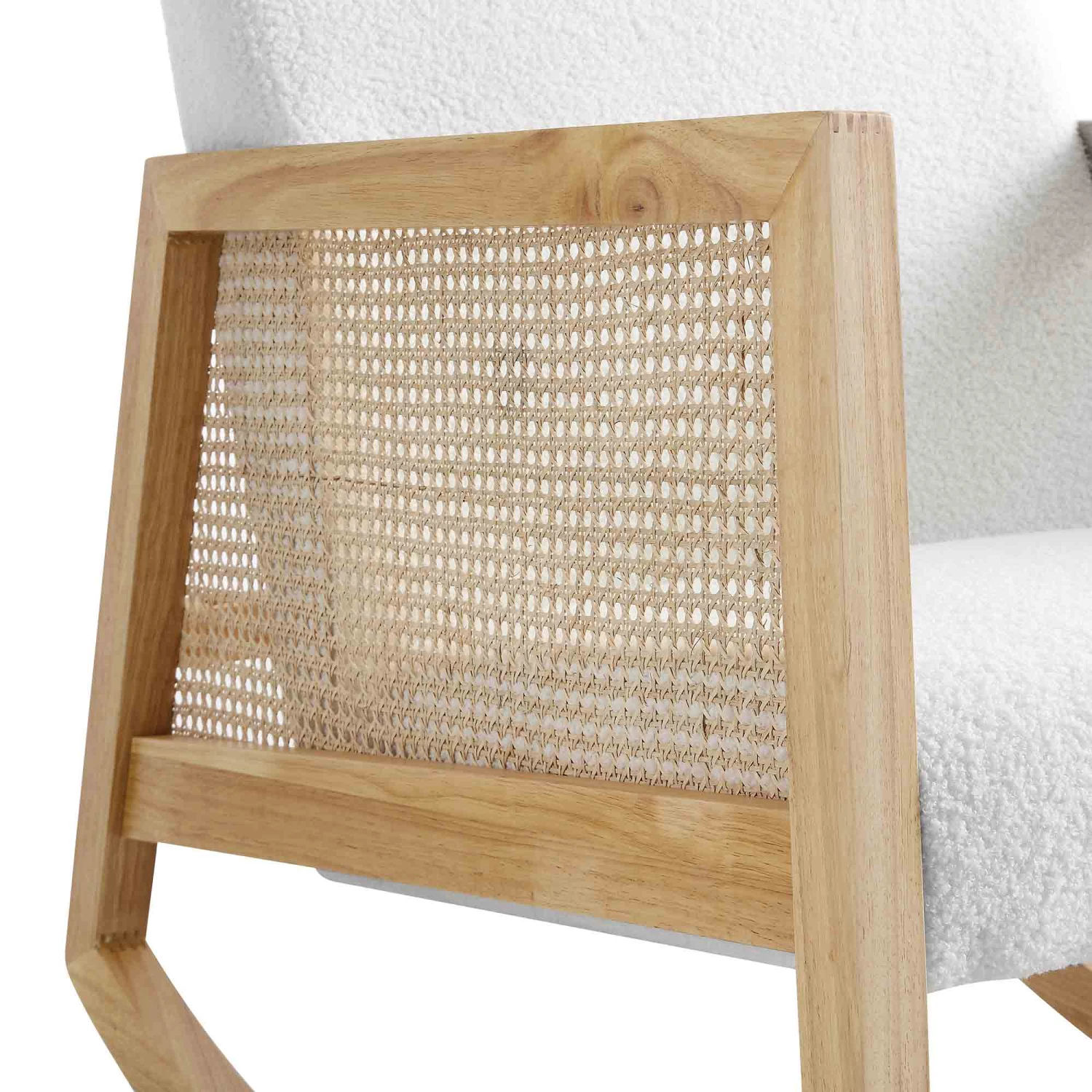 Fyne Ecru Boucle Rocking Armchair With Rattan Armrests 10 Fyne Ecru Boucle Rocking Armchair With Rattan Armrests - Image 10