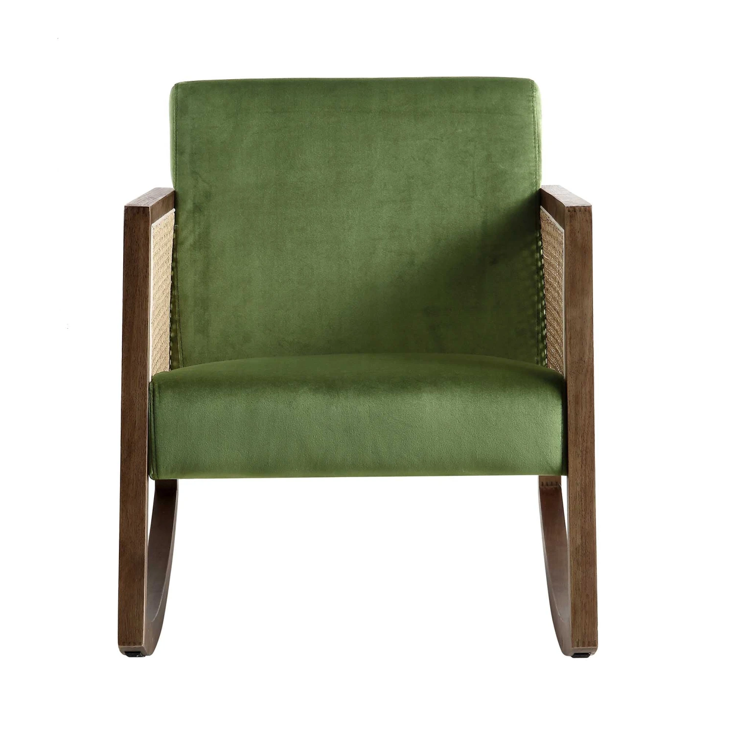 Fyne Moss Green Velvet Rocking Armchair With Rattan Armrests 5 Fyne Moss Green Velvet Rocking Armchair With Rattan Armrests - Image 5