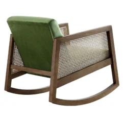 Fyne Moss Green Velvet Rocking Armchair With Rattan Armrests 17 Fyne Moss Green Velvet Rocking Armchair With Rattan Armrests -Fame Furni Sales ACH 40 GREEN WALN WB4