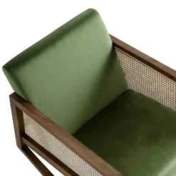 Fyne Moss Green Velvet Rocking Armchair With Rattan Armrests 18 Fyne Moss Green Velvet Rocking Armchair With Rattan Armrests -Fame Furni Sales ACH 40 GREEN WALN detail1