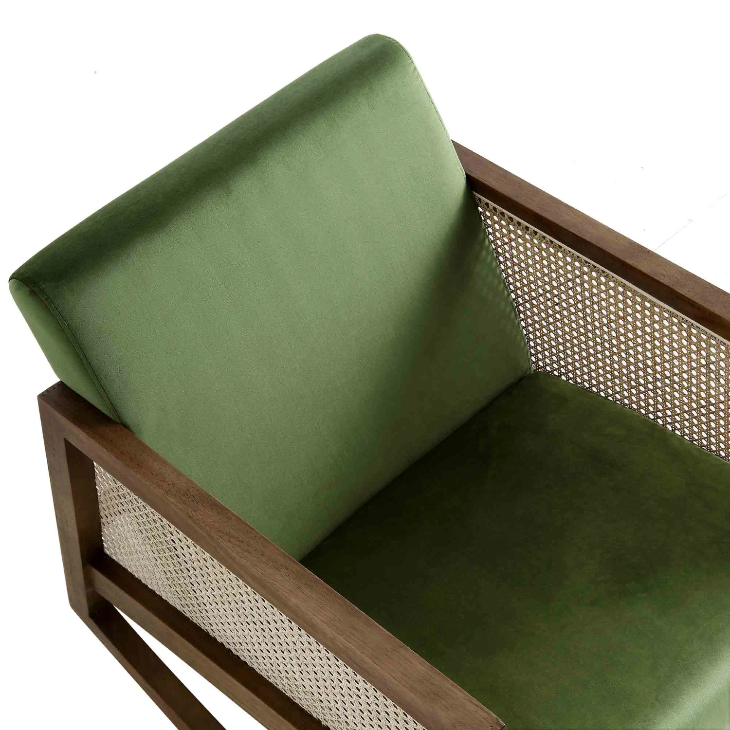 Fyne Moss Green Velvet Rocking Armchair With Rattan Armrests 8 Fyne Moss Green Velvet Rocking Armchair With Rattan Armrests - Image 8