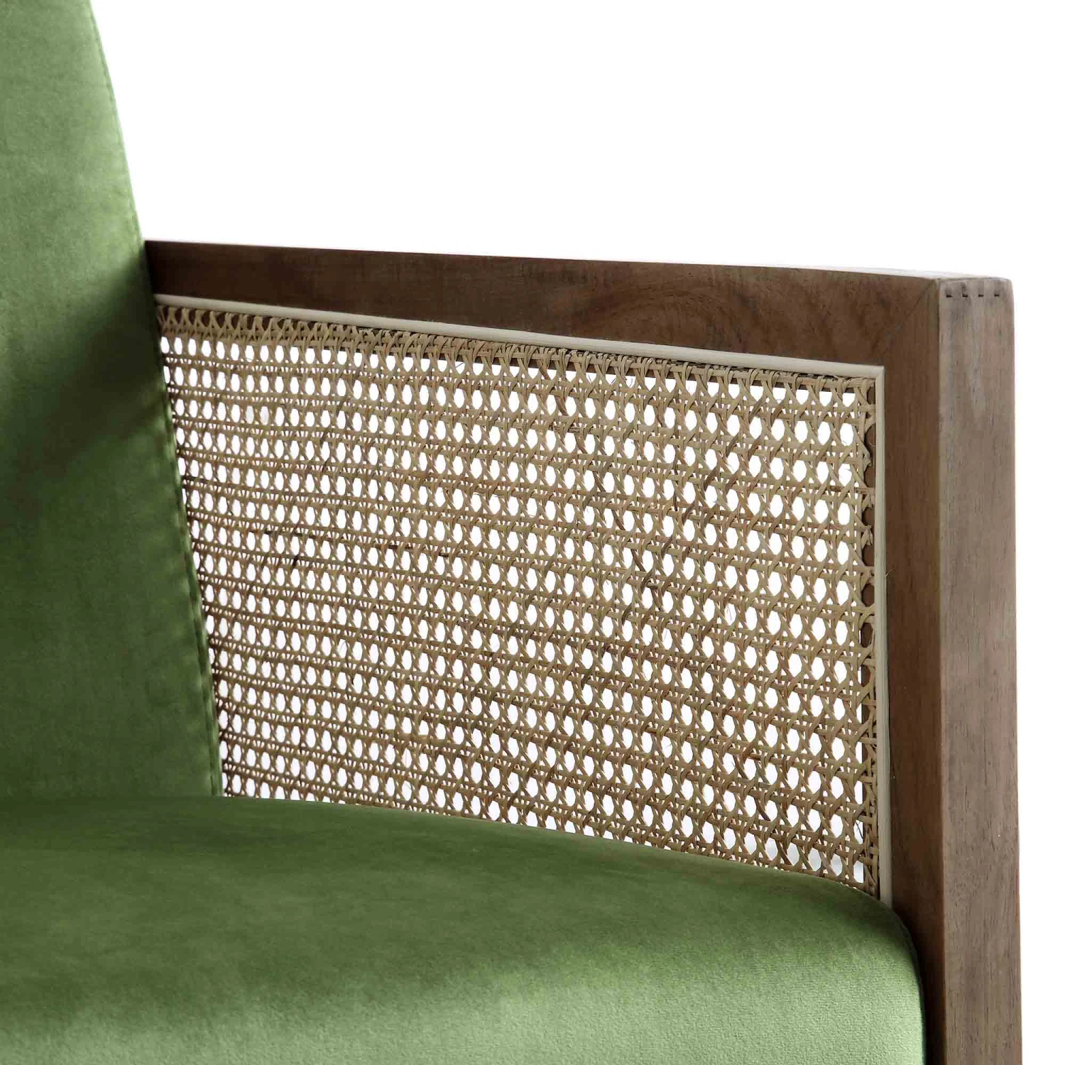 Fyne Moss Green Velvet Rocking Armchair With Rattan Armrests 10 Fyne Moss Green Velvet Rocking Armchair With Rattan Armrests - Image 10