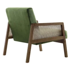 Fyne Moss Green Velvet Walnut Frame Rattan Armchair -Fame Furni Sales ACH 608 GREENVEL WALN WB4