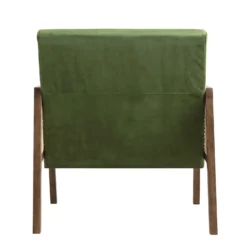 Fyne Moss Green Velvet Walnut Frame Rattan Armchair -Fame Furni Sales ACH 608 GREENVEL WALN WB5