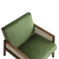 Fyne Moss Green Velvet Walnut Frame Rattan Armchair -Fame Furni Sales ACH 608 GREENVEL WALN detail1