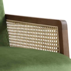 Fyne Moss Green Velvet Walnut Frame Rattan Armchair -Fame Furni Sales ACH 608 GREENVEL WALN detail2