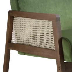 Fyne Moss Green Velvet Walnut Frame Rattan Armchair -Fame Furni Sales ACH 608 GREENVEL WALN detail3