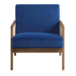 Fyne Navy Blue Velvet Walnut Frame Rattan Armchair -Fame Furni Sales ACH 608 NAVYVEL WALN WB2