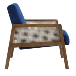 Fyne Navy Blue Velvet Walnut Frame Rattan Armchair -Fame Furni Sales ACH 608 NAVYVEL WALN WB3