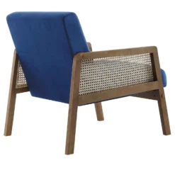 Fyne Navy Blue Velvet Walnut Frame Rattan Armchair -Fame Furni Sales ACH 608 NAVYVEL WALN WB4