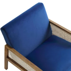 Fyne Navy Blue Velvet Walnut Frame Rattan Armchair -Fame Furni Sales ACH 608 NAVYVEL WALN detail1