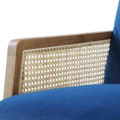 Fyne Navy Blue Velvet Walnut Frame Rattan Armchair -Fame Furni Sales ACH 608 NAVYVEL WALN detail2