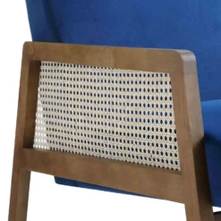 Fyne Navy Blue Velvet Walnut Frame Rattan Armchair -Fame Furni Sales ACH 608 NAVYVEL WALN detail3