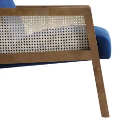 Fyne Navy Blue Velvet Walnut Frame Rattan Armchair -Fame Furni Sales ACH 608 NAVYVEL WALN detail4