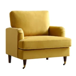 Brigette Mustard Velvet Armchair With Antique Brass Castor Legs -Fame Furni Sales AYSF 010 MUSTARD VEL 1ST WB1