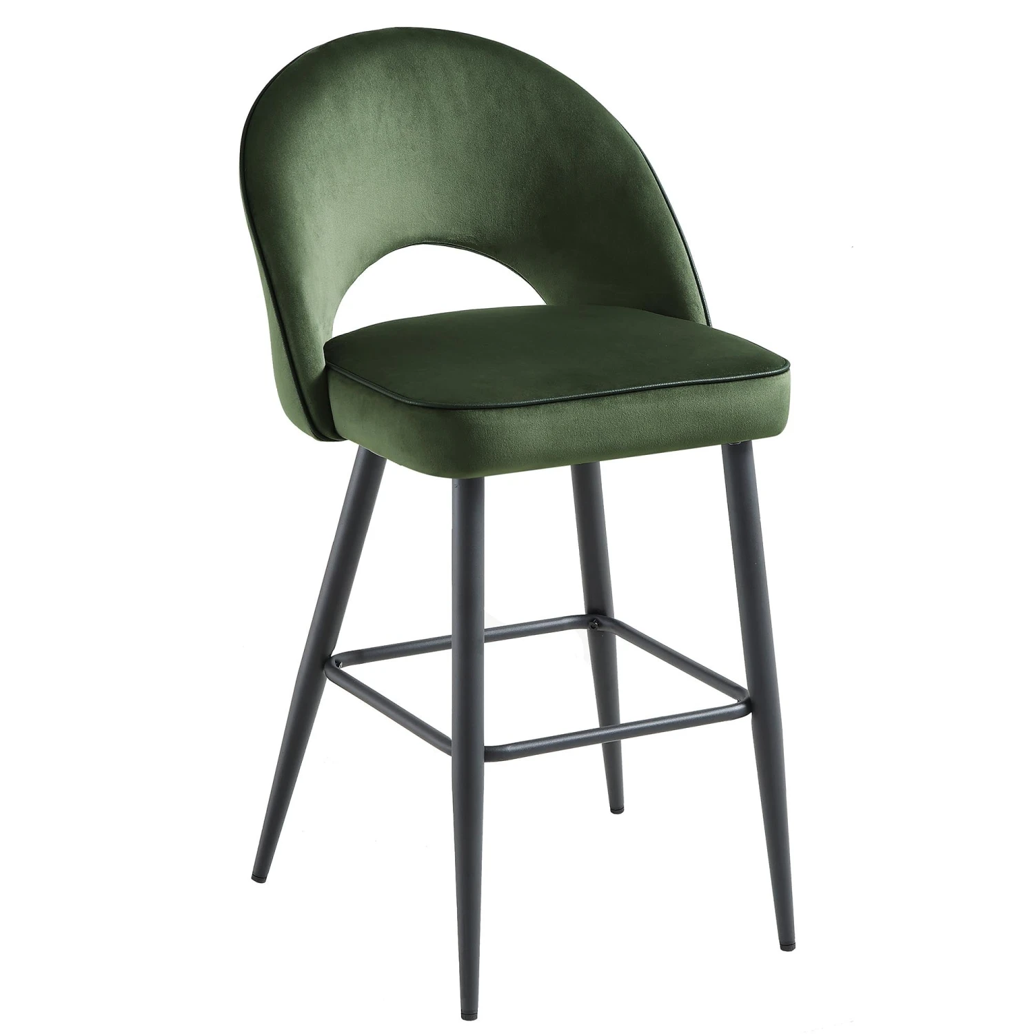 Oakley Set Of 2 Dark Green Velvet Upholstered Counter Stools With Contrast Piping 5 Oakley Set Of 2 Dark Green Velvet Upholstered Counter Stools With Contrast Piping - Image 5