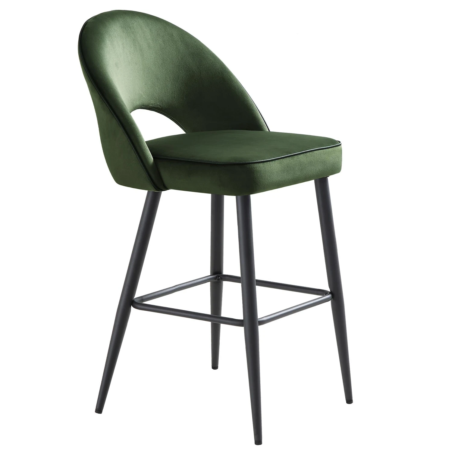Oakley Set Of 2 Dark Green Velvet Upholstered Counter Stools With Contrast Piping 6 Oakley Set Of 2 Dark Green Velvet Upholstered Counter Stools With Contrast Piping - Image 6