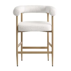 Fulbourn White Boucle Counter Stool With Natural Wood Effect Legs -Fame Furni Sales BCH 2171 WHITE BOUCLE NAT WB1