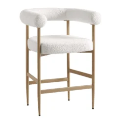 Fulbourn White Boucle Counter Stool With Natural Wood Effect Legs -Fame Furni Sales BCH 2171 WHITE BOUCLE NAT WB2