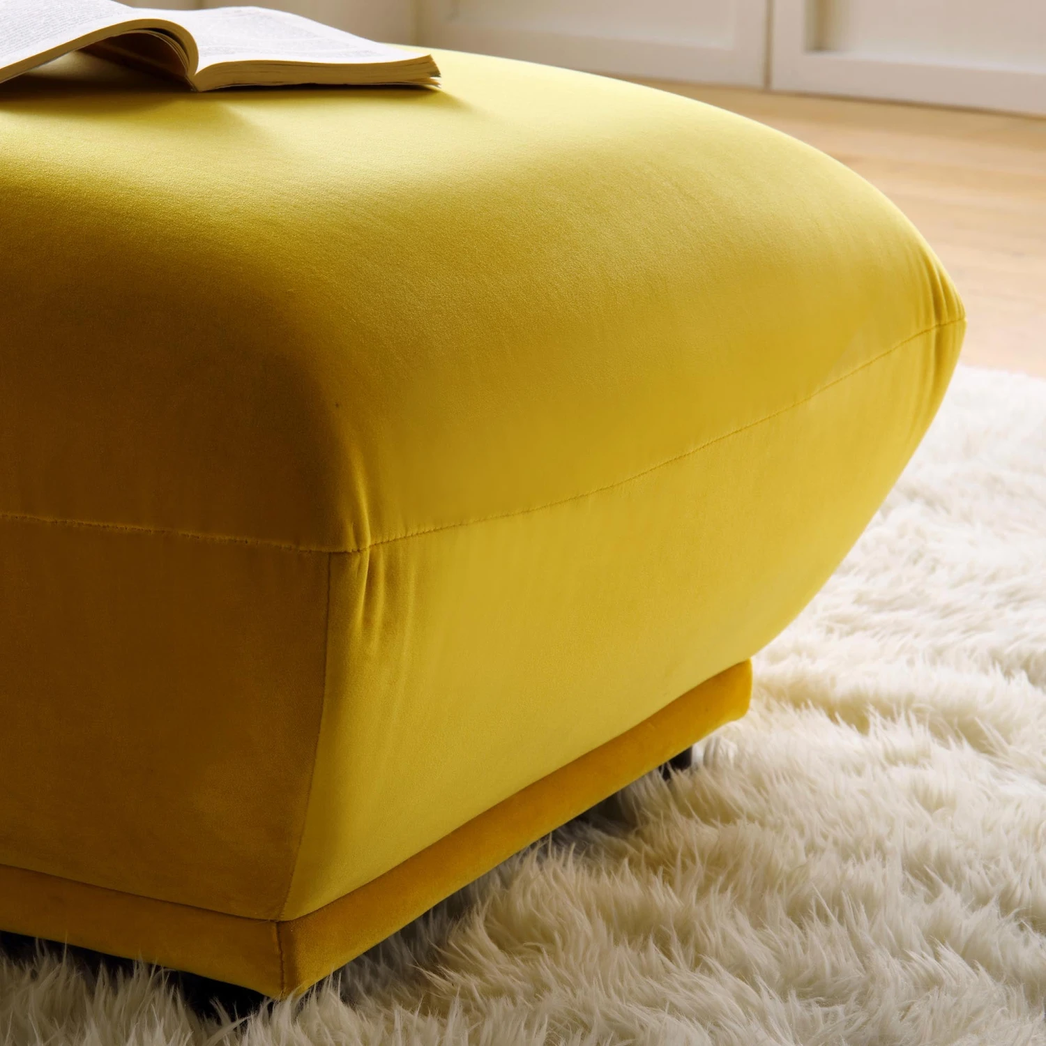 Gianni Pouffe, Goldenrod Velvet 2 Gianni Pouffe, Goldenrod Velvet - Image 2