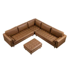 Henrietta 5+Seater Corner Sofa, Tan Faux Suede -Fame Furni Sales BOSF 9680 TAN FXLT CORNER SET WB6