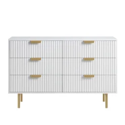 Richmond Ridged Wide Chest Of 6 Drawers, Matte White -Fame Furni Sales BSD 107 WHITE WB1