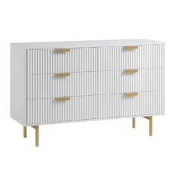 Richmond Ridged Wide Chest Of 6 Drawers, Matte White -Fame Furni Sales BSD 107 WHITE WB2