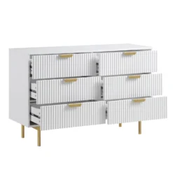 Richmond Ridged Wide Chest Of 6 Drawers, Matte White -Fame Furni Sales BSD 107 WHITE WB3