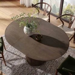 Maru Round 4-6 Seater Extending Oak Pedestal Dining Table, Silver Oak -Fame Furni Sales BSD 135 SILK scene2
