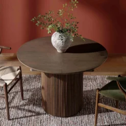 Maru Round 4-6 Seater Extending Oak Pedestal Dining Table, Silver Oak -Fame Furni Sales BSD 135 SILK scene3