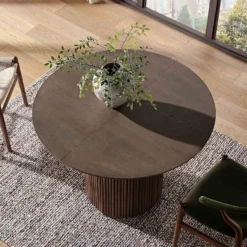 Maru Round 4-6 Seater Extending Oak Pedestal Dining Table, Silver Oak -Fame Furni Sales BSD 135 SILK scene4