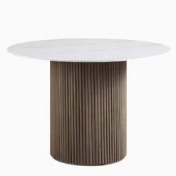 Maru Ceramic Top Silver Oak Pedestal Round Dining Table -Fame Furni Sales BSD 137 SILK WB1