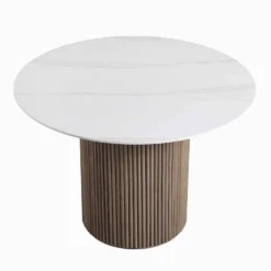 Maru Ceramic Top Silver Oak Pedestal Round Dining Table -Fame Furni Sales BSD 137 SILK WB2