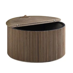 Maru Oak Round Coffee Table With Storage, Silver Oak -Fame Furni Sales BSD 140 SILK WB1