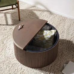 Maru Oak Round Coffee Table With Storage, Silver Oak -Fame Furni Sales BSD 140 SILK scene1