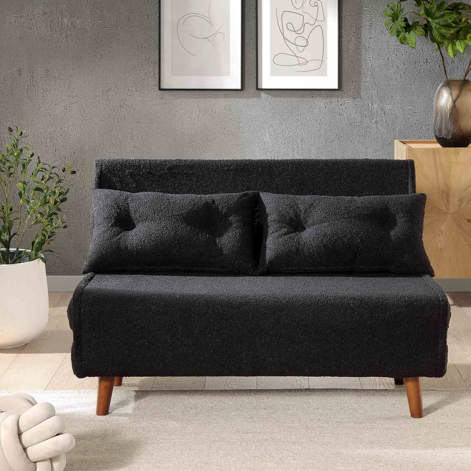 Algo Sofabed With Cushions In Charcoal Teddy Fabric 2 Seater 2 Algo Sofabed With Cushions In Charcoal Teddy Fabric 2 Seater - Image 2