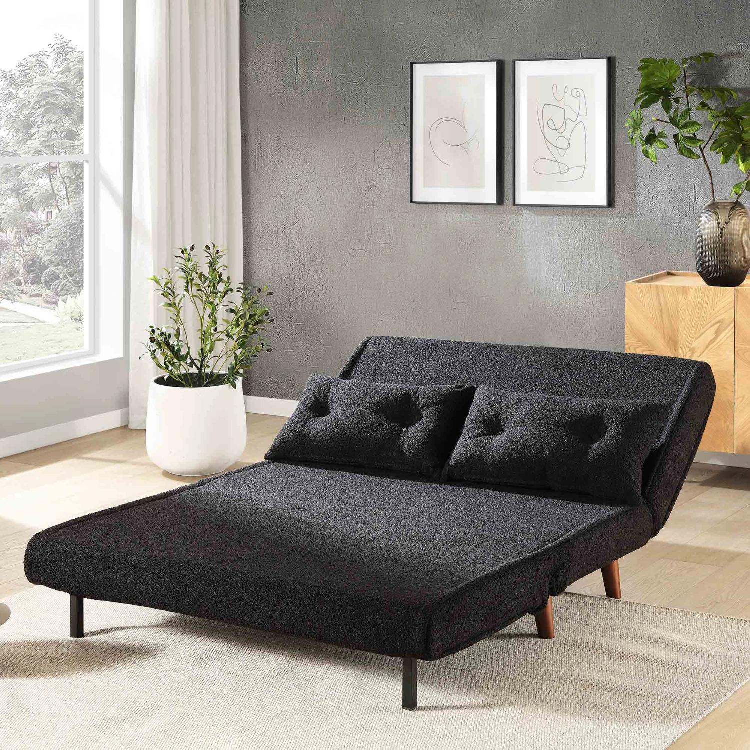 Algo Sofabed With Cushions In Charcoal Teddy Fabric 2 Seater 3 Algo Sofabed With Cushions In Charcoal Teddy Fabric 2 Seater - Image 3